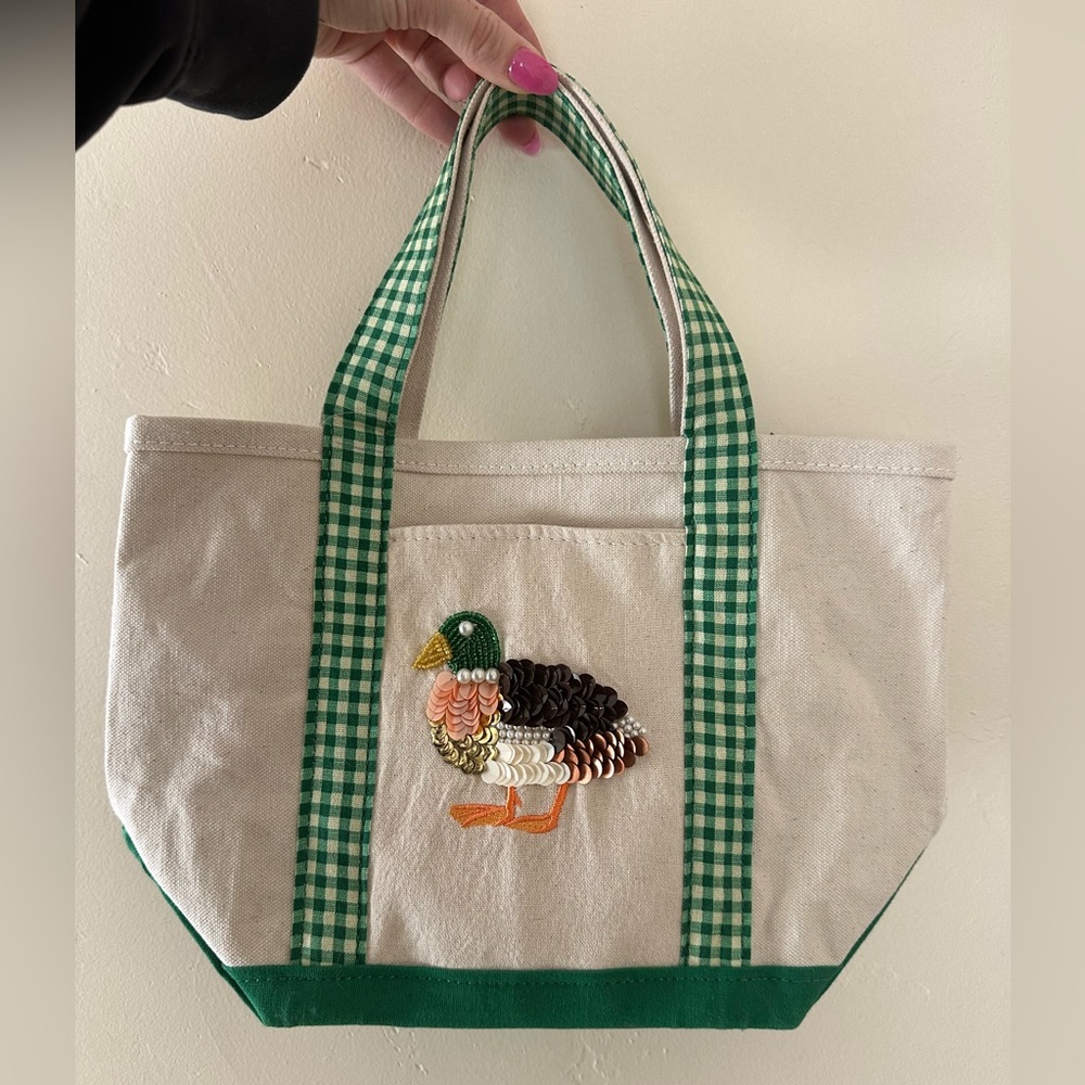 NWT Anthropologie Hartley Tote Canvas Sequin Pearl Duck Tote Bag